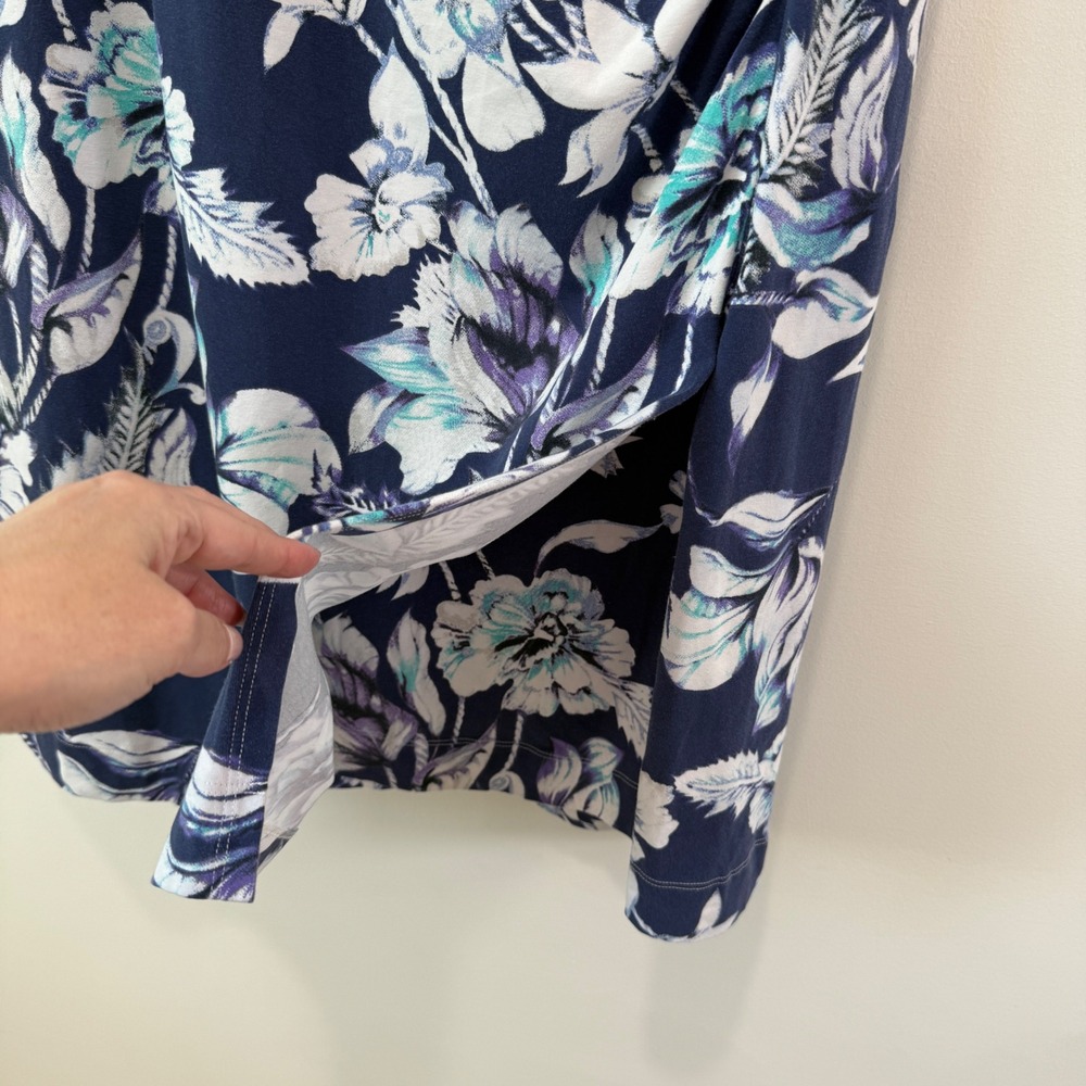 Soft Surroundings Shapely Anywhere Faux Wrap Dress Size L Blue Floral Tropical - Picture 5 of 8